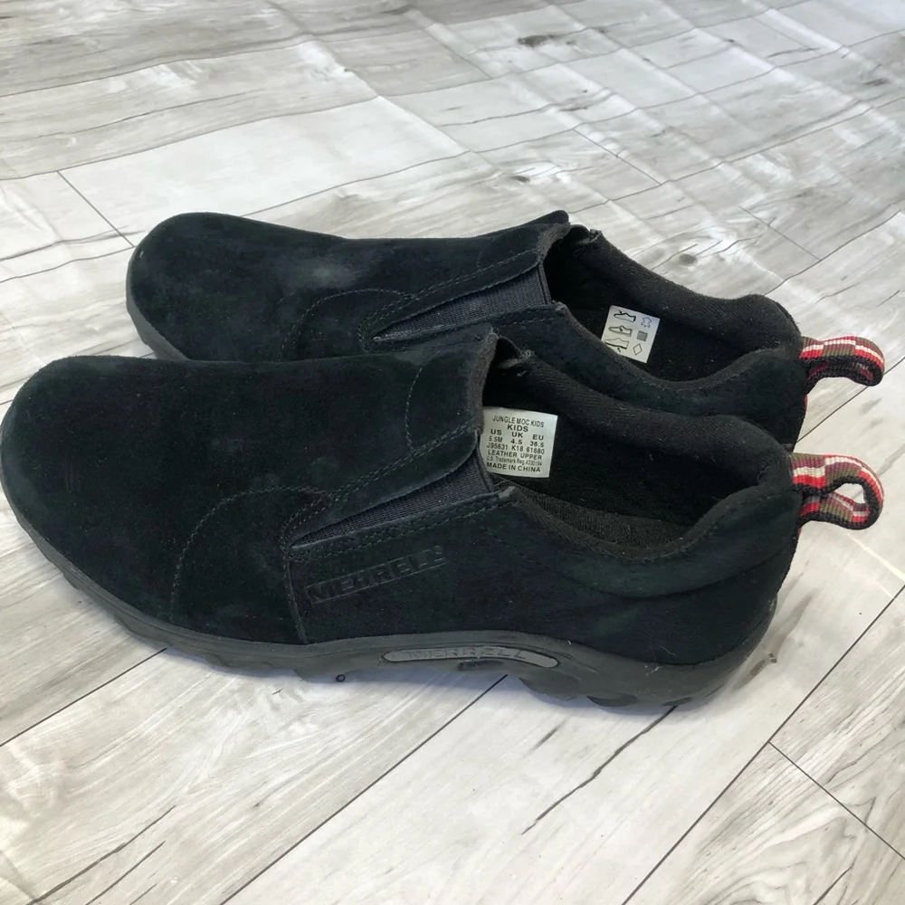 Merrell Shoes Boys 5.5 fit Womens 8 Jungle Moc Kids Black Suede Waterproof